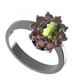 BG prsten oválný 756-I Stříbro 925 - ruthenium (30-90dní) Vltavín a granát