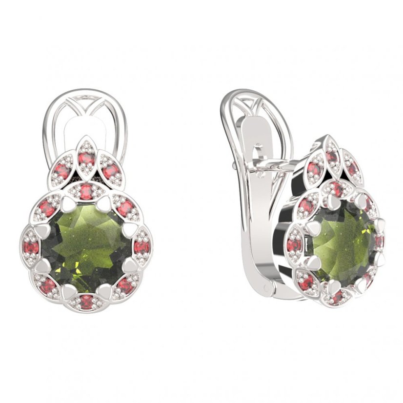 BG náušnice kulaté  991-R7 Stříbro 925 - rhodium Vltavín a granát