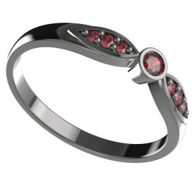 BG granátový, vltavínový  prstýnek 1151 /zásnubní-snubní/ Stříbro 925 - ruthenium (30-90dní) Granát