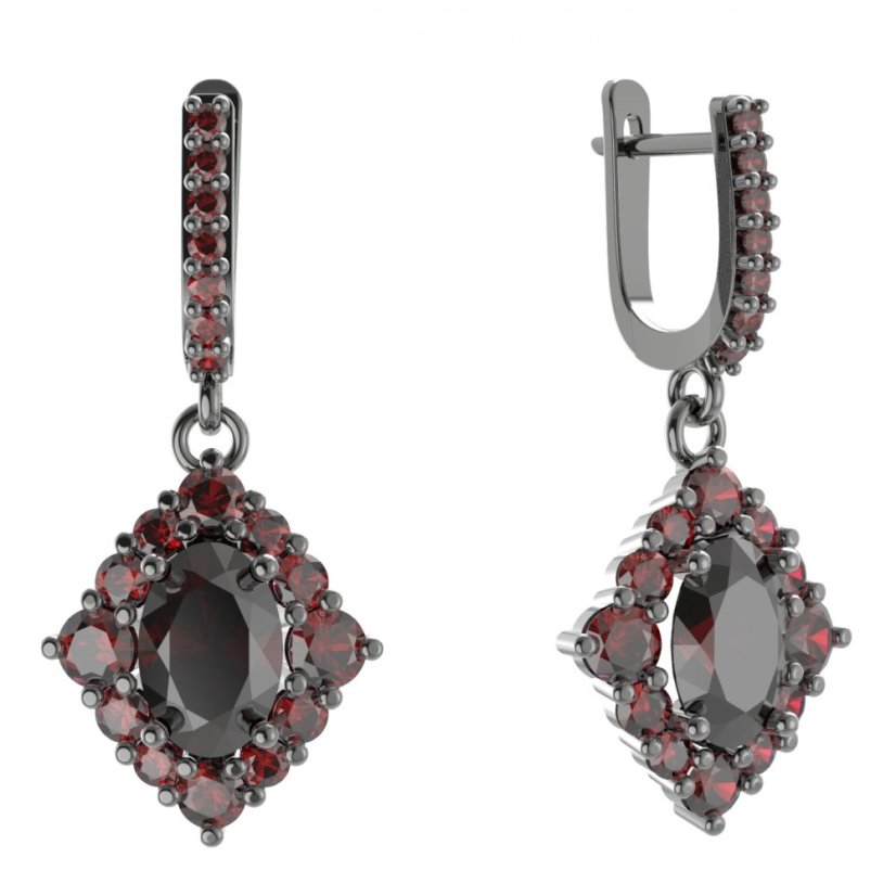 Stříbrné náušnice s přírodním granátem, ruthenium, anglické zapínání – 466-84