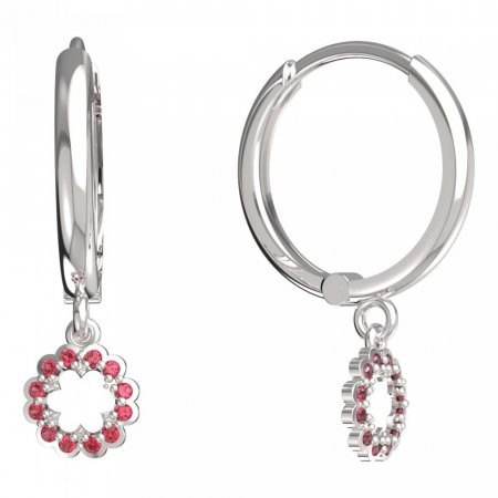 BeKid, Gold kids earrings -855 - Switching on: Circles 15 mm, Metal: White gold 585, Stone: Red cubic zircon