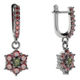 BG  náušnice 002 Stříbro 925 - ruthenium (30-90dní) Vltavín a granát