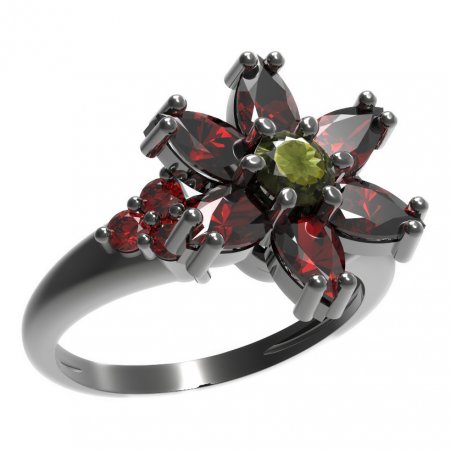 BG prsten ve tvaru hvězdym 520-P - Kov: Stříbro 925 - rhodium, Kámen: Granát