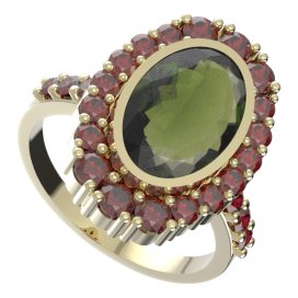 BG prsten 523-Z oválného tvaru Žluté zlato - 585 Vltavín a granát
