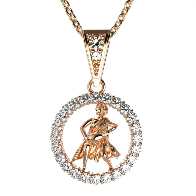 Zlatý přívěsek znamení Vodnář s lab-grown diamantem, růžové zlato 585 – 052 (Zd14052B1)