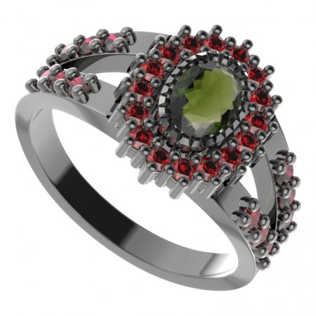 BG prsten oválný 244-Y - Kov: Stříbro 925 - rhodium, Kámen: Vltavín a granát