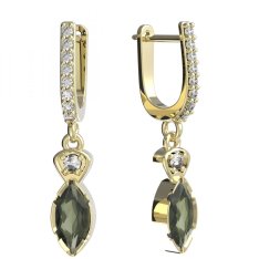BG náušnice vsazený přírodní vltavín  915 91 Žluté zlato - 585 Vltavín a diamant
