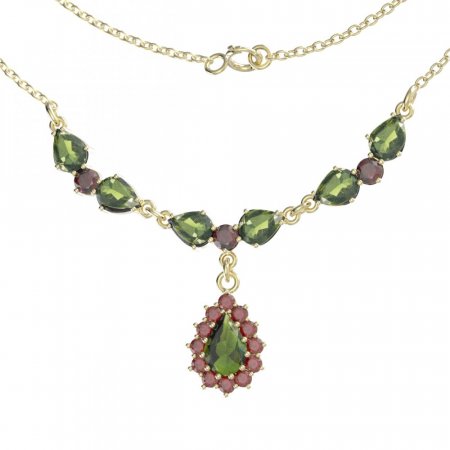 BG necklace with moldavite 254/186 - Metal: Silver 925 - rhodium, Stone: Moldavit and garnet