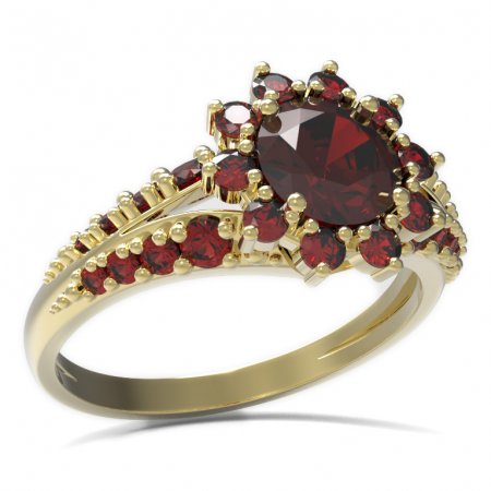 BG prsten s kulatým kamenem 511-G - Kov: Stříbro 925 - rhodium, Kámen: Granát
