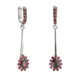 BG náušnice s centrálním kapkovitým kamenem 509-A93 Bílé zlato - 585 Granát