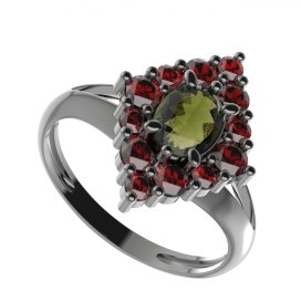 BG prsten oválný 422-V Stříbro 925 - ruthenium (30-90dní) Vltavín a granát