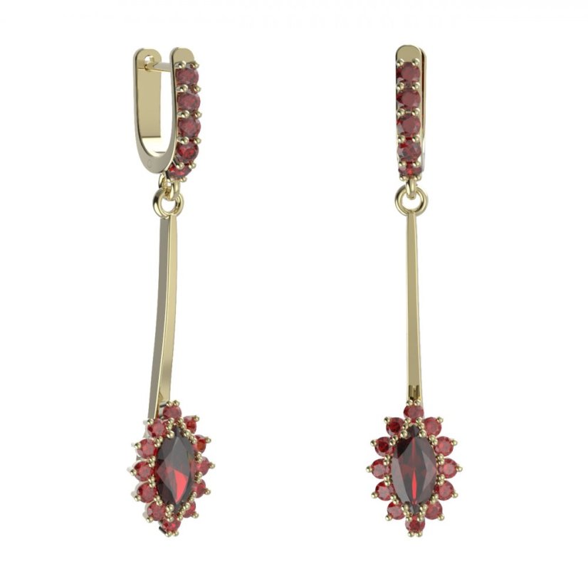 BG náušnice s centrálním oválným kamenem 504-A93 Bílé zlato - 585 Vltavín a  kubický zirkon