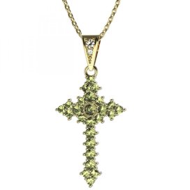 BG zlatý přívěšek křížek 264 Žluté zlato - 585 Zelený kubický zirkon