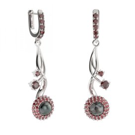 BG náušnice s přírodní perlou 540-P93 Stříbro 925 - rhodium Granát a tahiti perla