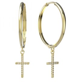 BG zlaté náušnice křížek 1107 Žluté zlato - 585 Diamant