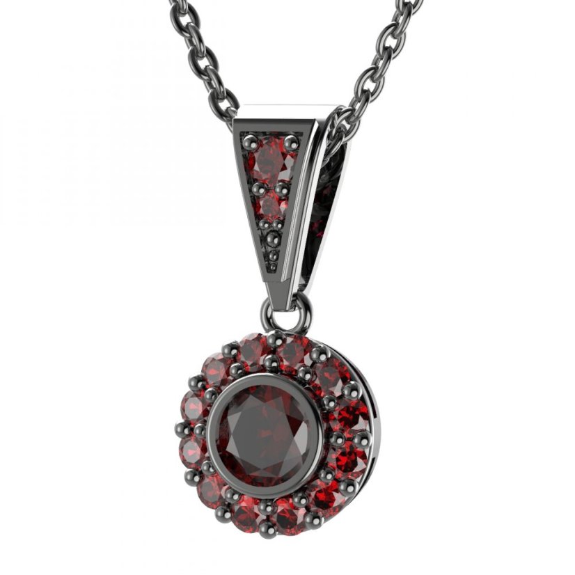 Stříbrný přívěsek s českým granátem, ruthenium – 744-1