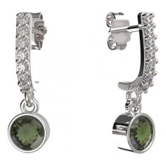 BG zlaté vltavínové náušnice 723 Bílé zlato - 585 Vltavín a diamant