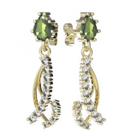 BG náušnice osázené kameny   501-53 Žluté zlato - 585 Vltavín a  kubický zirkon