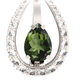 BG přívěs s centrálním kapkovitým kamenem 495-90 Stříbro 925 - rhodium Vltavín a  kubický zirkon