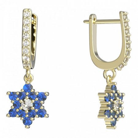 BeKid, Gold kids earrings -090 - Switching on: English, Metal: Yellow gold 585, Stone: Dark blue cubic zircon