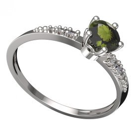 BG vltavínový prsten 875D Bílé zlato - 585 Vltavín a diamant