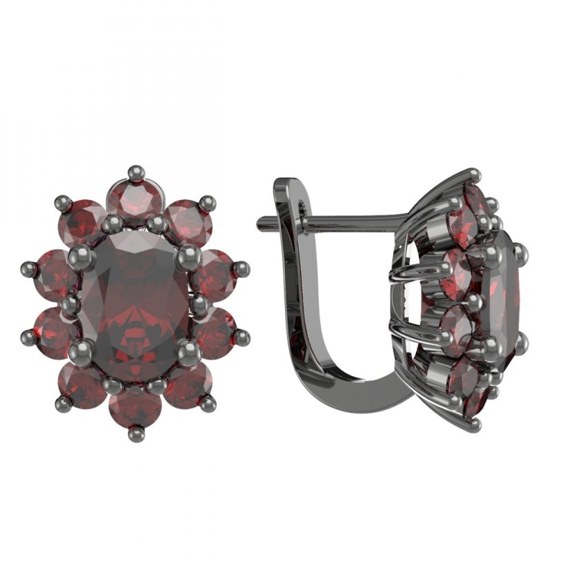 Stříbrné náušnice s českým granátem, ruthenium, anglické zapínání – 756