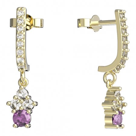 BeKid, Gold kids earrings -159 - Switching on: Pendant hanger, Metal: Yellow gold 585, Stone: Pink cubic zircon