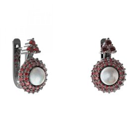 BG náušnice s přírodní perlou 540-87 Stříbro 925 - ruthenium (30-90dní) Granát a perla