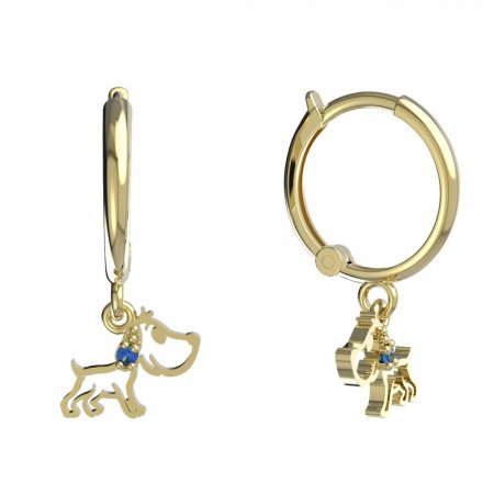 BeKid, Gold kids earrings -1159 - Switching on: Circles 12 mm, Metal: Yellow gold 585, Stone: Dark blue cubic zircon