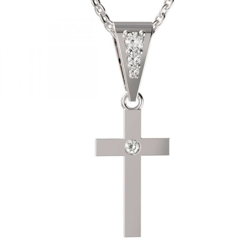 BG zlatý přívěšek křížek 1103 Bílé zlato - 585 Bílý kubický zirkon