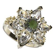 BG prsten 409-X solitérního tvaru Stříbro 925 - pozlacené Vltavín a  kubický zirkon