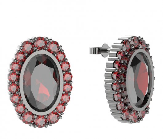 BG earring oval -  523 - Metal: Silver 925 - rhodium, Stone: Garnet
