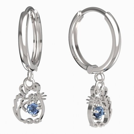 BeKid, Gold kids earrings -1192 - Switching on: Circles 15 mm, Metal: White gold 585, Stone: Light blue cubic zircon