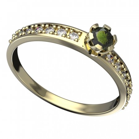 BG vltavínový prsten 869E - Kov: Žluté zlato 585, Kámen: Vltavín a  kubický zirkon