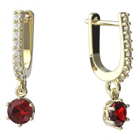 BeKid, Gold kids earrings -1294 - Switching on: English, Metal: Yellow gold 585, Stone: Red cubic zircon