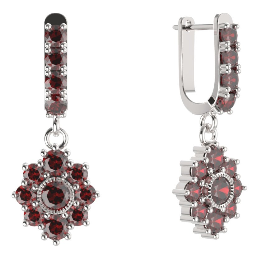 BG kulaté náušnice 017-96 Stříbro 925 - rhodium Granát