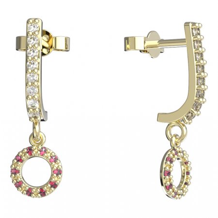 BeKid, Gold kids earrings -836 - Switching on: Pendant hanger, Metal: Yellow gold 585, Stone: Red cubic zircon