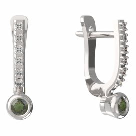 BG vltavínové náušnice 550 Bílé zlato - 585 Vltavín a diamant