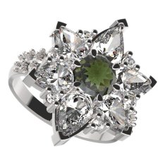 BG prsten 409-X solitérního tvaru Stříbro 925 - rhodium Vltavín a  kubický zirkon