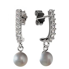 BG zlaté náušnice 1291 s bílou perlou Bílé zlato - 585 Diamant a perla