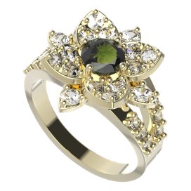 BG prsten oválný 735-Y Stříbro 925 - pozlacené Vltavín a  kubický zirkon