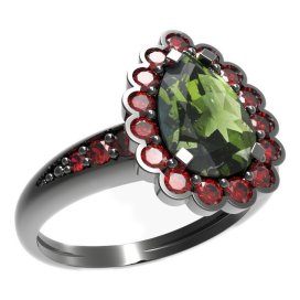 BG prsten kapkovitý kámen 519-J Stříbro 925 - ruthenium (30-90dní) Vltavín a granát