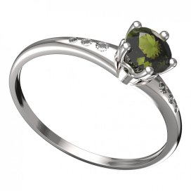 BG vltavínový prsten 875K Bílé zlato - 585 Vltavín a diamant