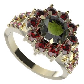 BG prsten kulatý 011-Y Žluté zlato - 585 Vltavín a granát
