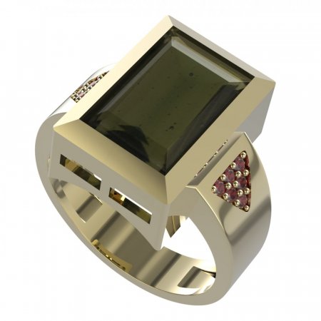 BG pánský prsten s granátem nebo vltavínem   713 - Kov: Pozlacené stříbro 925, Kámen: Vltavín a granát