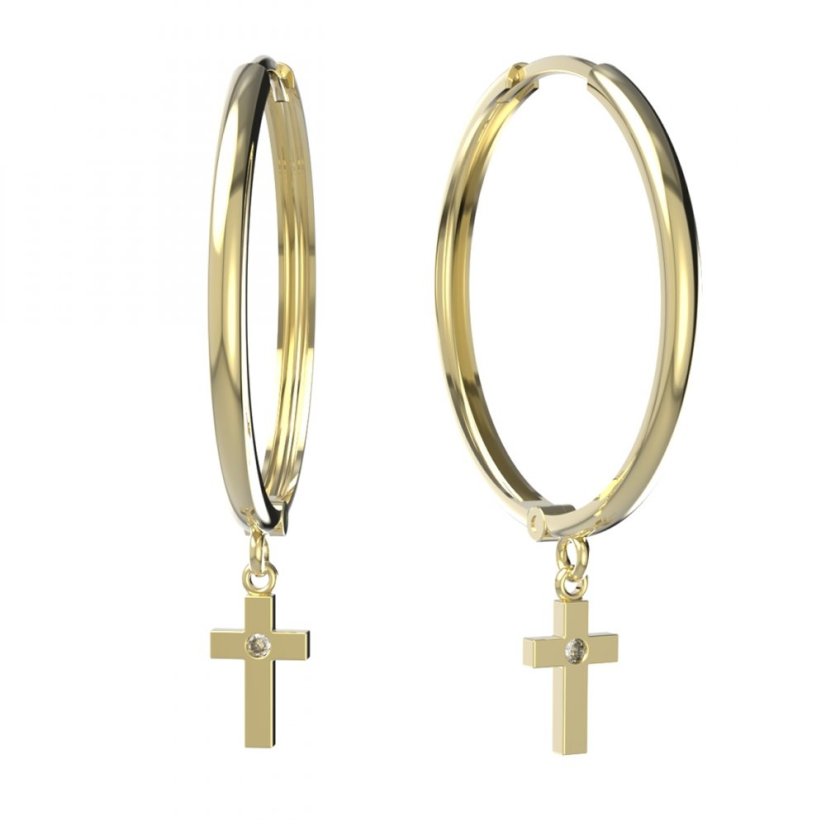 BG zlaté náušnice křížek 1105 Žluté zlato - 585 Diamant