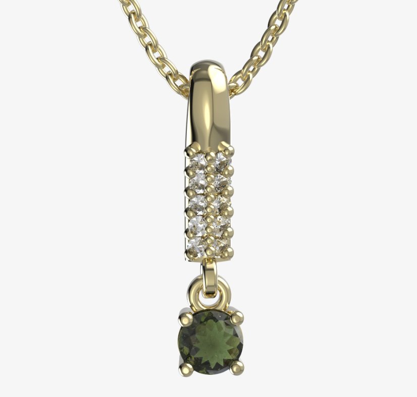 BG zlatý přívěšek 725 Žluté zlato - 585 Vltavín a diamant