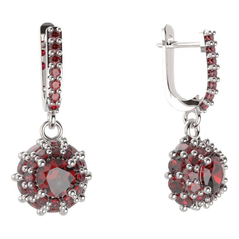 BG kulaté náušnice 751-84 Stříbro 925 - rhodium Granát