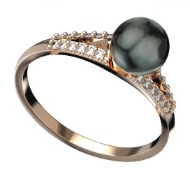 BG zlatý prstýnek s perlou 561 M Růžové zlato 585 (30-90dní) Kubický zirkon a tahiti perla