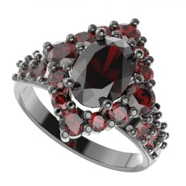 BG prsten oválný 466-X Stříbro 925 - ruthenium (30-90dní) Granát